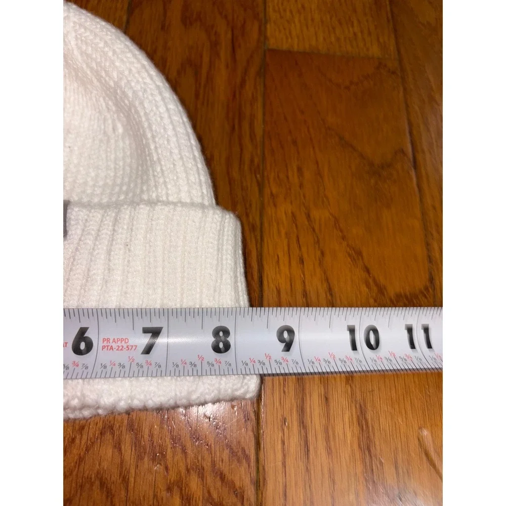 Adidas Kids White Ribbed Knit Beanie Hat OSFW Recycled Polyester Logo Patch